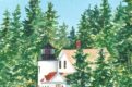 Detail of watercolor painting of Bass Harbor lighthouse in Maine