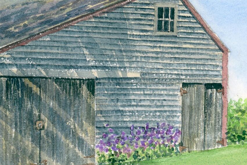 detail of watercolor barn painting