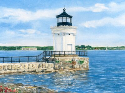 Watercolor print of Bug Light in Portland Maine