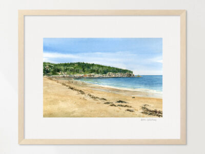 Watercolor of Sand Beach in Acadia
