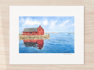 Motif No 1 red fishing shack and glassy ocean