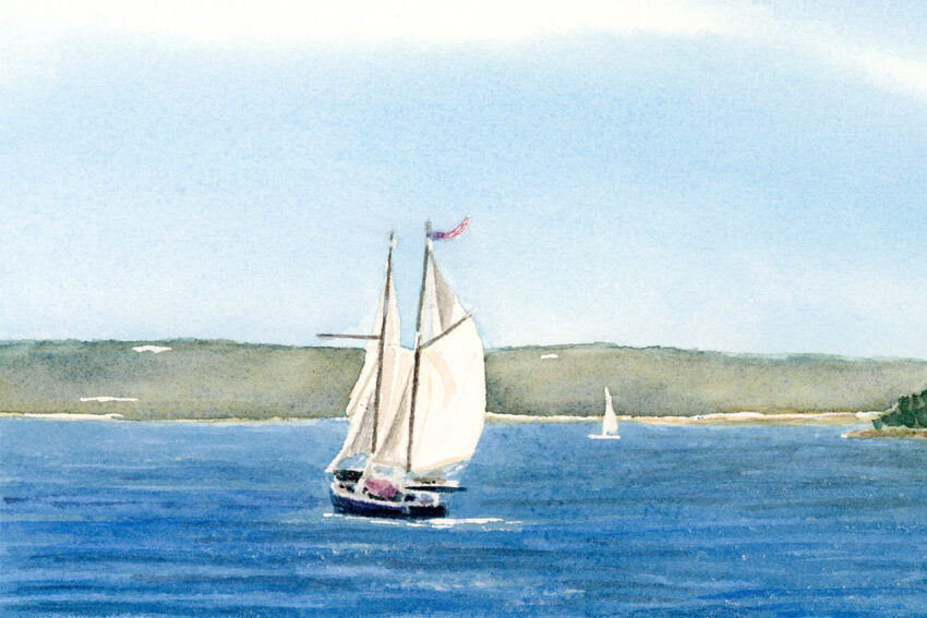 Sailing on the Sound painting showing boats on the ocean