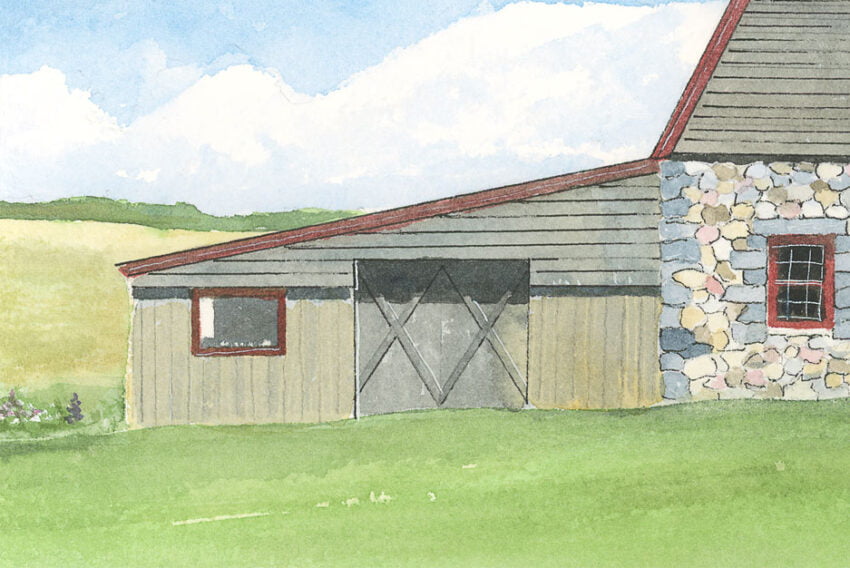 detail of watercolor barn painting