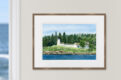 White lighthouse painting beside window