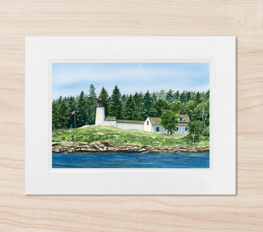 White lighthouse painting with mat