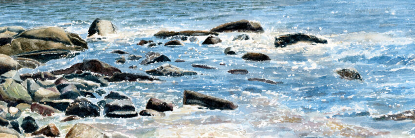 rocky shore with surf