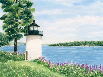Whitlocks Mill Light Maine Painting by Beth Whitney